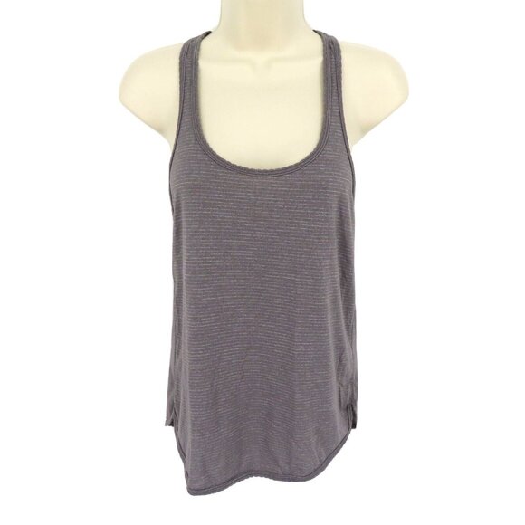 Lululemon 14.25in Bust Gray Striped Scallop Racerback Athletic Tank Top Shirt - Picture 9 of 9